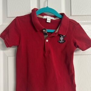 Burberry Kids Red Short Sleeve Polo with Embroidered Crest
